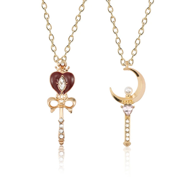 Anime Necklace for women Heart-shaped Pearl Wand Necklace Fashion Crystal Love Moon Pendant Jewelry Free Shipping
