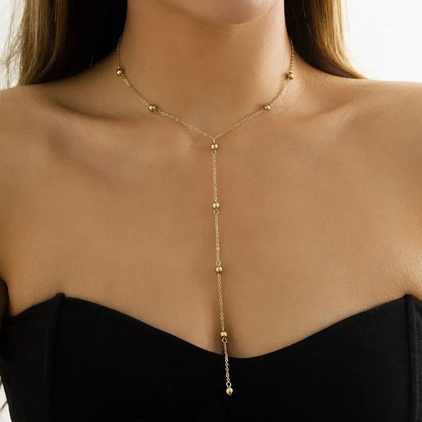 SHIXIN Trendy Y-shaped Long Tassel Pendant Necklace for Women Sexy Gold Color Beads Chain Choker Sweater Chain Neck Accessories