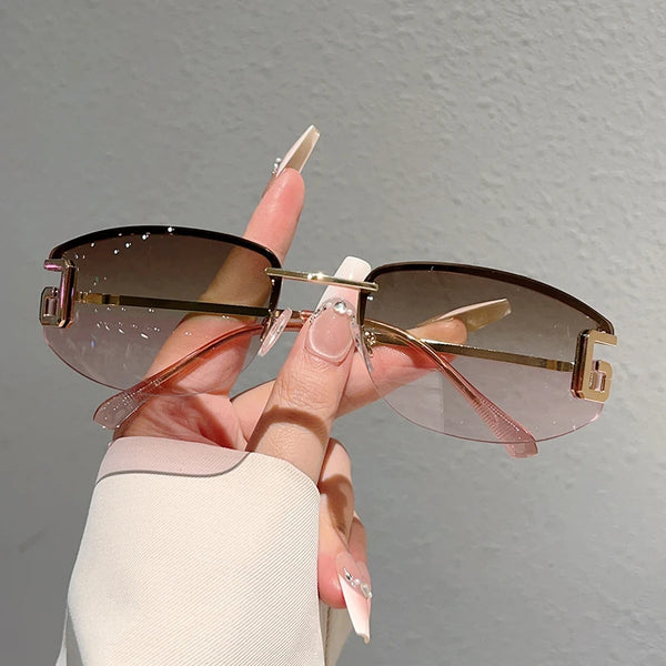 KAMMPT Rimless Oval Sunglasses Women 2026 New Fashion Mirror Decor Shades Trendy Luxury Brand Design Gradient Casual Sun Glasses