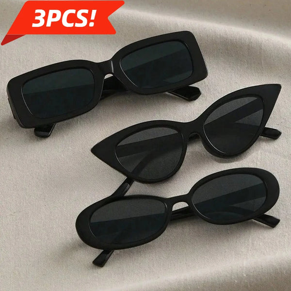 3/4PCS Unisex Cat Eye Round Square Plastic Frame Fashion Sunglasses for Outdoor Travel Hiking Sun Glasses for Men Women