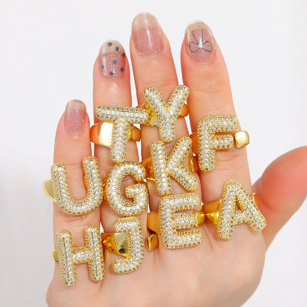 26 English Alphabet Rings Women's Gold-plated Full Zircon Open Ring