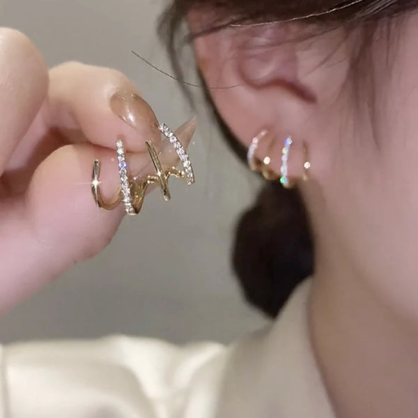 Korean Earing Claw Ear Hook Clip Earrings for Women Four-Prong Setting CZ Gold Color Ear Earrings Fashion Jewelry New Year Gift