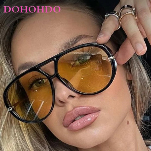Retro Luxury Metal Leg Oversized Pilot Double Bridge Outdoor Drive Women Sunglasses Punk Men Sunglass Brand Travel Shades UV400
